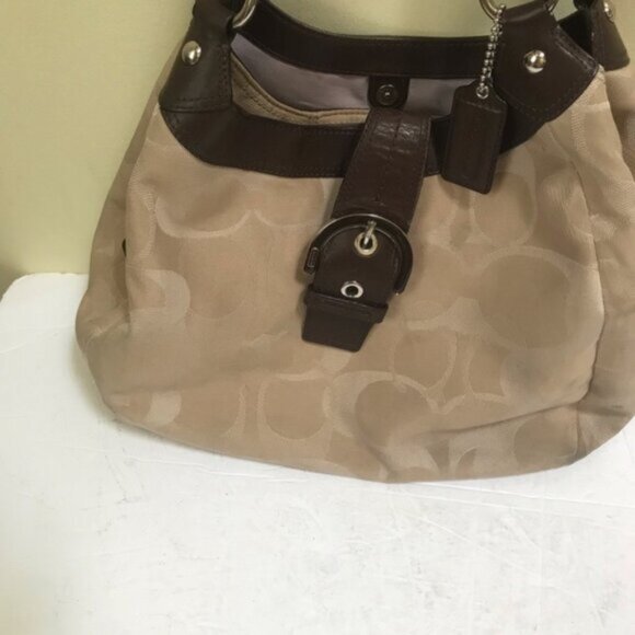 Coach Soho Lyn Signature Leather CC Shoulder Bag Hobo Zip Pockets Neutral Tote - Picture 4 of 16